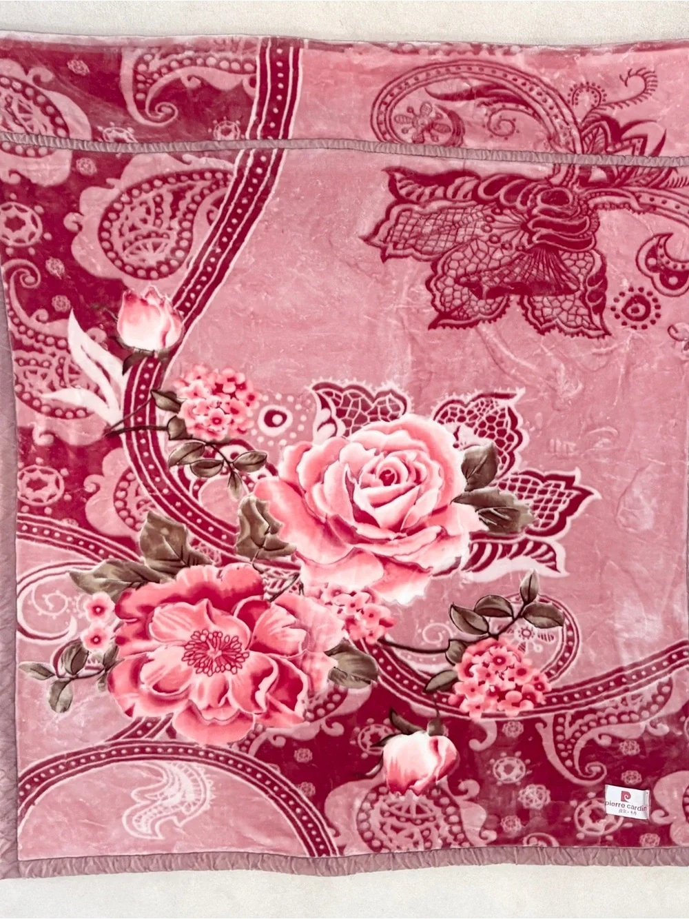 Pierre Cardin Luxury Heavy Mink Blanket Rose Floral Faux Fur Full Queen 88”x76”